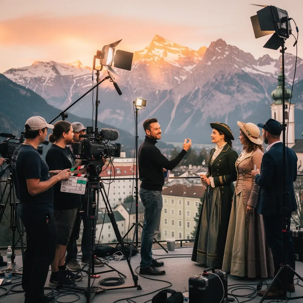 Ein Gruppenraum mit Studierenden, die an ihren Laptops an einem Filmprojekt arbeiten.