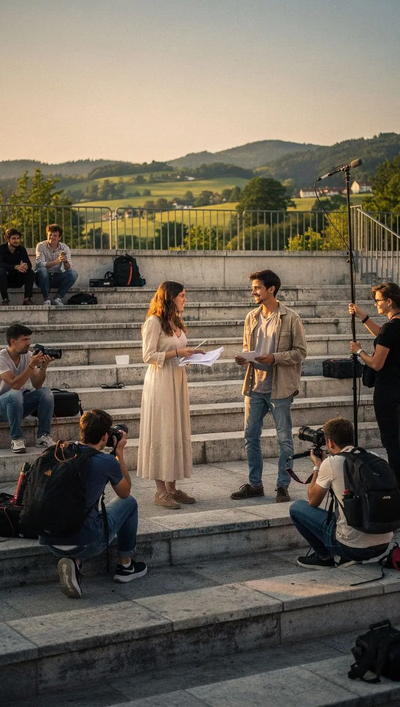 Ein Lehrer erklärt die Grundlagen der Kameraführung während eines Online-Kurses.